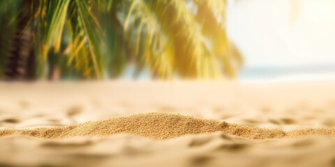 Poster - Palm trees on the sand.Colorful summer template. Concept of recreation. Generative AI
