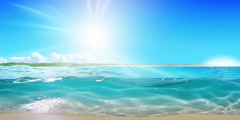 Poster - Summer landscape of a sunny day on the beach with waves from the sea.Colorful summer template. Concept of recreation. Generative AI