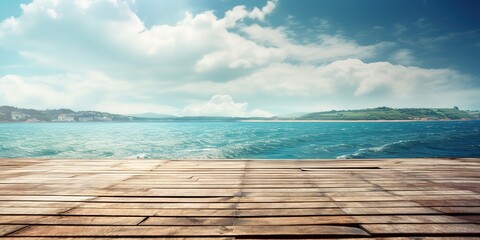 Poster - Wooden bridges near the river.Colorful summer template. Concept of recreation. Generative AI