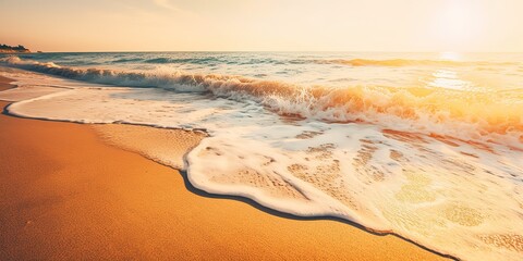 Poster - Summer landscape of a sunny day on the beach with waves from the sea.Colorful summer template. Concept of recreation. Generative AI