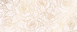 Luxury golden rose flower line art background vector. Natural botanical elegant flower with gold line art. Design illustration for decoration, wall decor, wallpaper, cover, banner, poster, card.