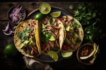 Poster - Street tacos with meat and vegetables.Street food. Generative AI
