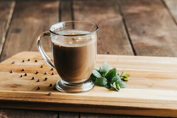 Sticker - Closeup shot of a hot chocolate on the wooden background