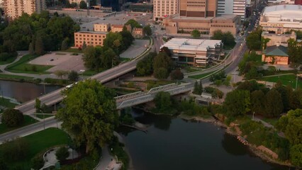 Poster - Aerial view of buildings and roads in downtown London, Ontario, Canada