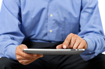 Canvas Print - Businessman and tablet pc   on  background