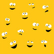 © Liudmyla Taranenko - Pattern of funny crazy eyes with crazy emotions on yellow background with smile lips in doodle style