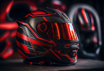 Black and red themed helmet wrap design. Generative AI