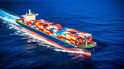 Wall Mural - A container cargo ship sails through the ocean, representing the scale of global logistics.