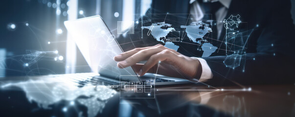 Poster - Global trade, online marketing, connections to networks, and the idea of digital technology. entrepreneur with a global network and a digital marketing strategy banking and finance. Generative AI