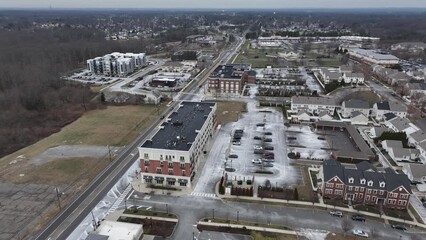 Sticker - Aerial drone footage of urban buildings in Robbinsville Township, New Jersey, United States