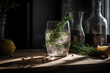Sparkling water with fresh herbs like rosemary or basil, generative ai