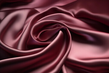 Wall Mural - Luxurious silk satin. Burgundy color. Elegant background for design. Creases in fabric. Shiny smooth silky surface. Generative AI.