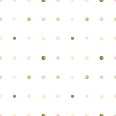 Watercolor pink green dot seamless pattern. Romantic background. Polka dot pattern for fabric. Pastel wedding texture wallpaper. Birthday minimal love design seamless