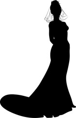 Wall Mural - A woman bride in a bridal wedding dress in a silhouette