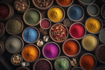 Wall Mural - Assorted spices, invigorating, aromatic, bright, spice shop. ai generative