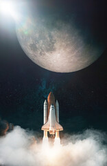 Wall Mural - space shuttle takes off to moon. elements of this image furnished by nasa.