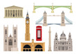 London Landmarks Set. Tower Bridge, Big Ben, St Pauls Cathedral, Westminster Abbey and British Museum. Popular tourist locations of UK. Cartoon flat vector collection isolated on white background