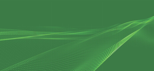 Poster - Wave of particles. Futuristic dots pattern on dark background. Big data digital code. Technology or Science Banner. 3D rendering. Vector illustration.