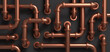 © Vitaly - Copper pipe maze on a black wall. Steampunk style background. 3D rendered image.