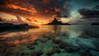 Amazing sunset in Bora Bora beach, Generative AI