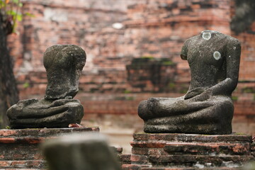 Wall Mural - Ruins of old monks from the Ayutthaya period, which was the capital of Thailand in the past, but were destroyed by the Burmese army.