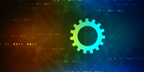 Aufkleber - Process management, optimization operation, fix strategy industry, transmission gears wheel, software update status, Cog Gear Wheel on the technology abstract background