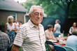 elderly grandfather at a 4th of july barbecue party - Generative AI