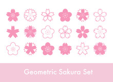Set Of Geometrical Sakura Flower Stamp Symbols, Cherry Blossom Icons