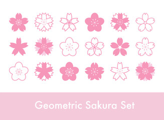 Set of geometrical sakura flower stamp symbols, cherry blossom icons