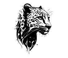 Leopard Face, Silhouettes Leopard Face SVG, Black And White Leopard Vector
