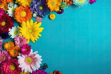 Canvas Print - colorful flowers on a vibrant blue background. Generative AI