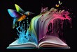 Liquid color design background fly out of the book as a fantasy. Generative AI