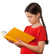 Education and school concept -  little student girl with  book