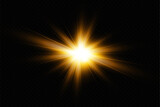 Fototapeta Zachód słońca - Golden particles of light. Golden light. Light flare.Stars isolated on transparent background.