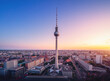 Aerial view of Berlin with Berlin Television Tower (Fernsehturm) at sunset - Berlin, Germany
