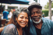 © Trinette Reed - Portrait of mature black couple at an outdoor restaurant. Generative AI.
