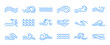 © Tartila - Water wave line icons. Flowing river water and sea wave marks, outline liquid elements and swirl marks for logo design. Vector isolated set