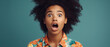 © MarianoMartin - Image Generated AI. Young adult afro girl with surprised face expression on solid color background