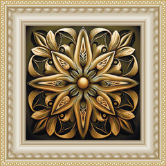 Canvas Print - Floral greek 3d seamless pattern with square frame, border. Gold flowers. Vintage floral vector background. Borders. Repeat patterned backdrop. Greek key meanders frame. Surface beautiful ornaments