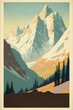 Vintage alps poster template, retro mountain illustration for design. Generative AI