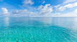© icemanphotos - Crystal clear sea water bay. Pristine ocean lagoon sunny cloudy sky, idyllic relaxing seascape. Transparent surface, exotic travel. tropics Mediterranean nature panorama. Summer background, beach view
