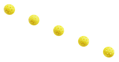 Sticker - Pickleball yellow sports balls in a row on an isolated background. 3D rendering