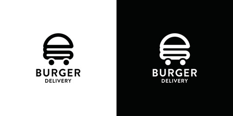 Wall Mural - burger delivery service logo vector template illustration, express delivery concept. fast food service