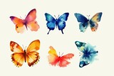 Fototapeta Motyle - set of colorful butterflies watercolor Butterfly pack blank background 