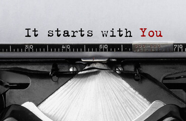 Aufkleber - Text It starts with You typed on retro typewriter