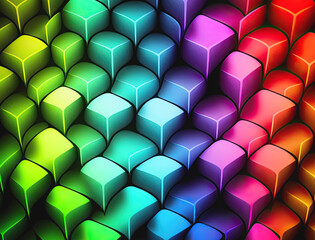 Poster - absrtract multicolored rainbow rgb colors background. colorful cubes on a black backdrop. generative