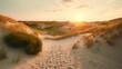 wunderschöner Sonnenuntergang in den Dünen auf dieser Erde, Skandinavien, Dänemark, generative AI