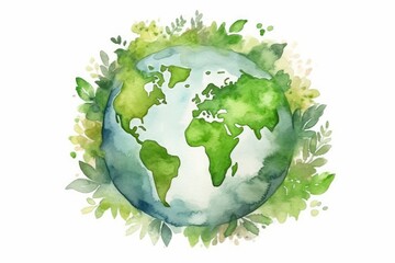 Green earth watercolor art hand drawing - generative ai