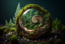 Concept Of Green Planet - Tree Shell Surrounded By Forest Greenery. Generative AI