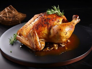 Wall Mural - Tender juicy chicken on a black plate